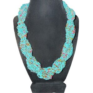 Boho Western Luxe Turquoise Seed Bead Bib Statement Necklace